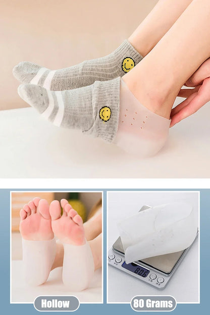 Unisex Invisible Height Increase 5CM Silicone Socks Gel Heel Pads Orthopedic Arch Support Heel Cushion Insoles Foot Massage Pad