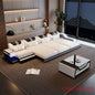 Convertible Genuine Leather Sectional Sofa Bed with Adjustable Headrests, Electric Recliners, Storage, Speakers, USB & LED Light