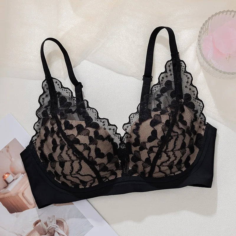French Sexy Lace Bra and Panty Set for Women, Push Up Wireless Bralette, Comfortable & Breathable Small Chest, Bestseller MOYISU