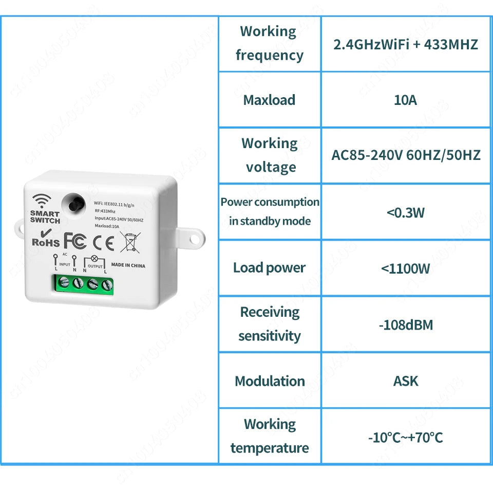 Tuya WiFi Smart Switch RF 433Mhz Wireless Switch 86 Wall Panel Mini Relay Module Smart Home Gadgets Voice for Alice Alexa Google