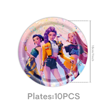 K-pop Kids Birthday Party Supplies All-in-One Decor Set-Paper Tableware Cups Candy Box Gift Bags Banner for Festive Celebrations