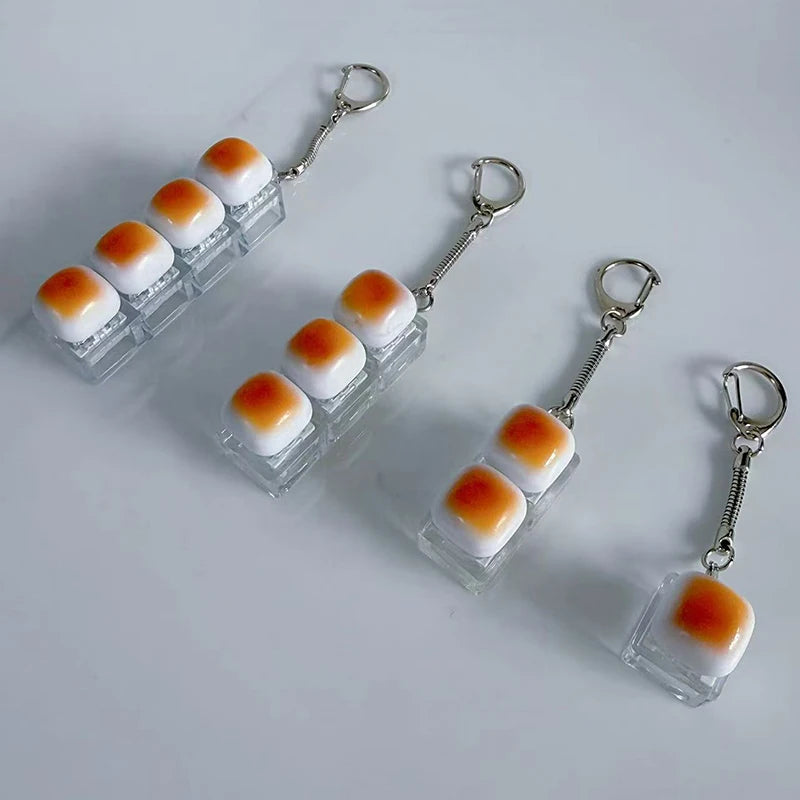 Caramel Bread Stress Relief Keychain Keyboard Button Keycap Backpack Pendant for Student Office Adult 1PC