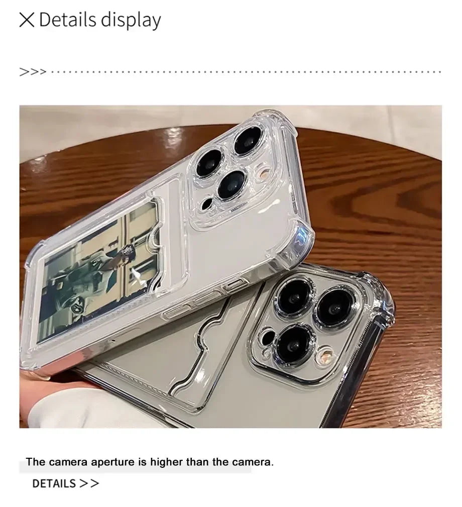 Przezroczyste Etui Portfelowe na Karty do iPhone 16 15 14 13 12 11 Pro Max Mini X XR 7 8 Plus Przezroczysta Odporna na Wstrząsy Miękka Obudowa