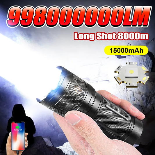 NEW 998000000LM LED Handheld Flashlight USB Rechargeable High Strong Power Led Tactical Torch Ultra-Bright 15000mAh Lantern