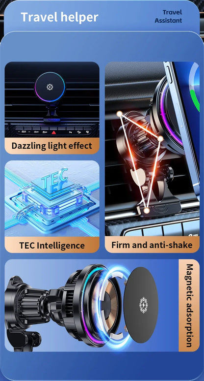 Ice Cooling Magnetic Wireless Car Charger Fast Charging Station for iPhone15 14 13 12 Pro Max 15W Magnet Car Phone Holder Stand
