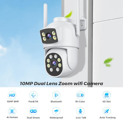 4K 8MP PTZ WIFI Camera Dual Lens Dual Screen 4X Digital Zoom IP Camera 10MP HD Auto Tracking Outdoor CCTV Surveillance O-KAM Pro