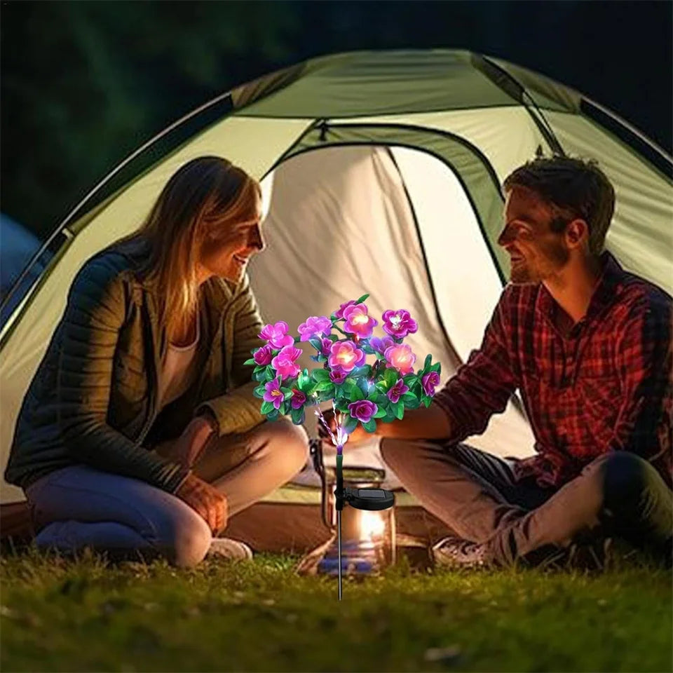 LED Solar Light Azalea Flowers Garden Lamp Home Decorative Light Landscape Orchid Rose LampYard Lawn Path Holiday Wedding Lights
