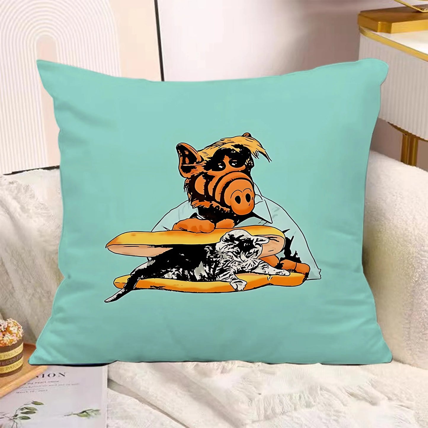 Classic TV Series A-Alf Pillow Covers Cartoon Sofa Decorative Home Double-sided Printing Short Plush Cute Cushion Cover