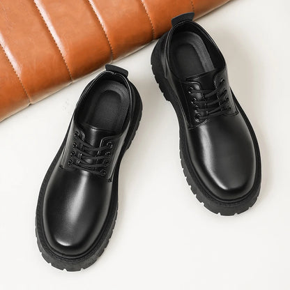 Men Chunky Sole Leather Oxford Shoes, Lace-up Non-slip Formal Footwear for Work, Wedding and Daily Business Occasions