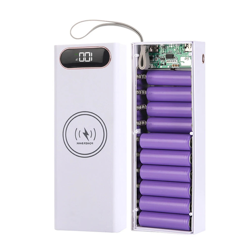 20*18650 Detachable Power Bank Case 22.5W PD QC3.0 Quick Wireless Charging DIY Shell With LED Lighting 18650 Battery Storage Box