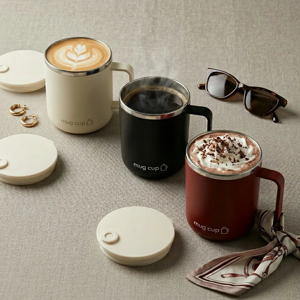Double Wall Insulated Coffee Cup Outdoor 304 Stainless Steel Coffee Mug With Handle&Sliding Lid 400ML Sealed Thermal Water Cup