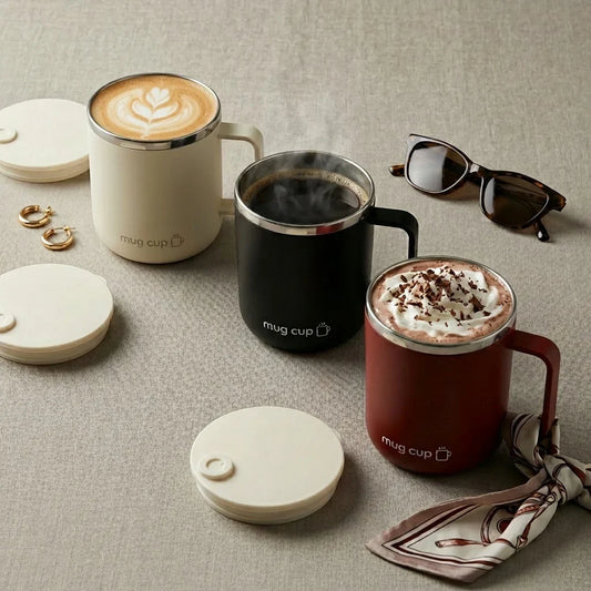 Double Wall Insulated Coffee Cup Outdoor 304 Stainless Steel Coffee Mug With Handle&Sliding Lid 400ML Sealed Thermal Water Cup