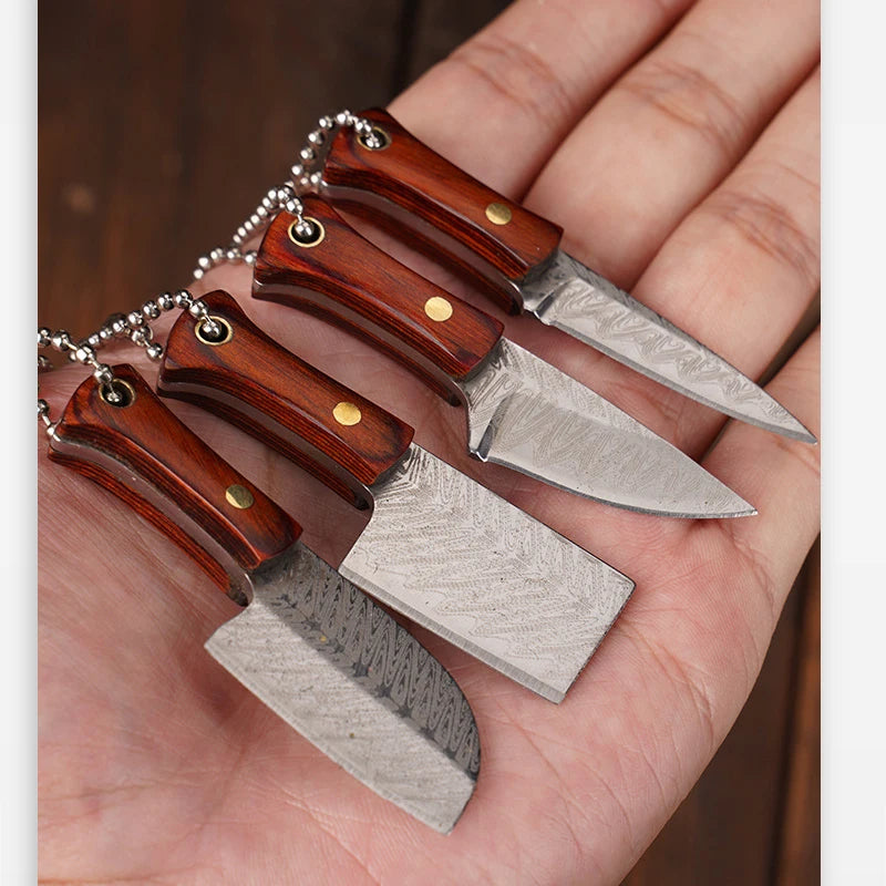 Portable Mini Knife Brass Wood Unboxing Hollow Blade EDC Fixed Blade Leather Cover Cutter Outdoor Surivival Tools Gift