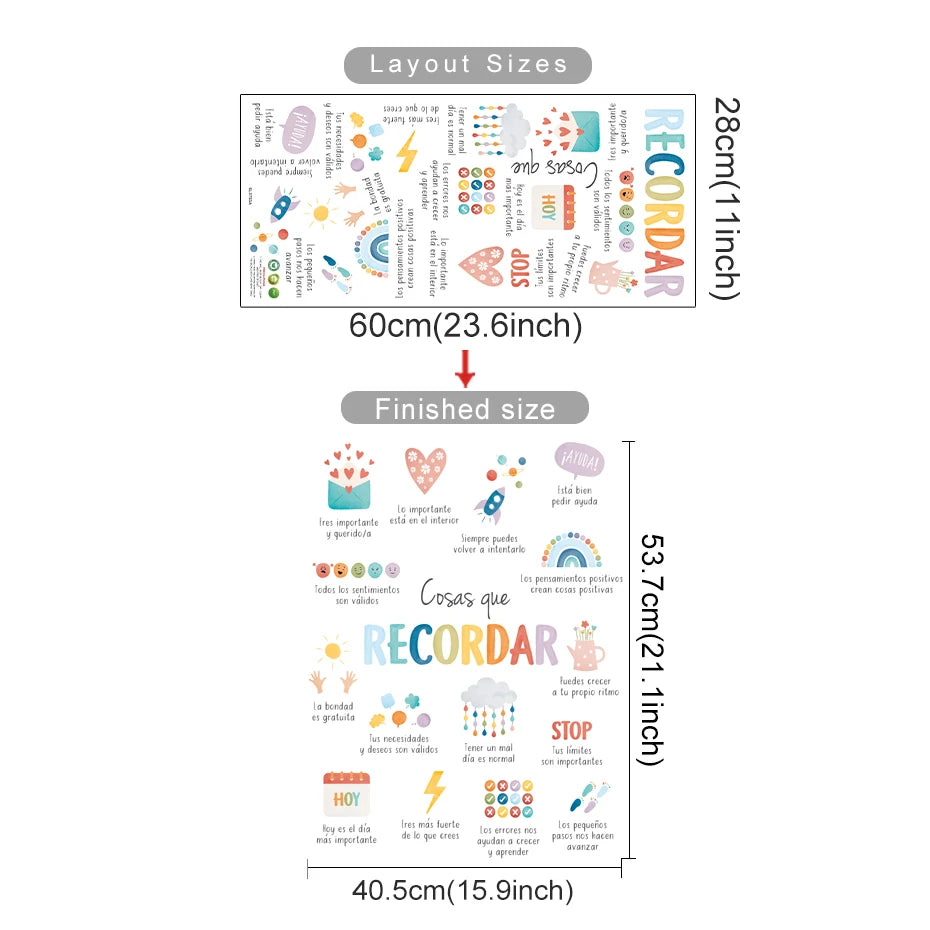 Spanish Things to Remember,Therapy Office Decor Wall Stickers for Kids Room Bedroom Nursery Home Decoration Wall Decals