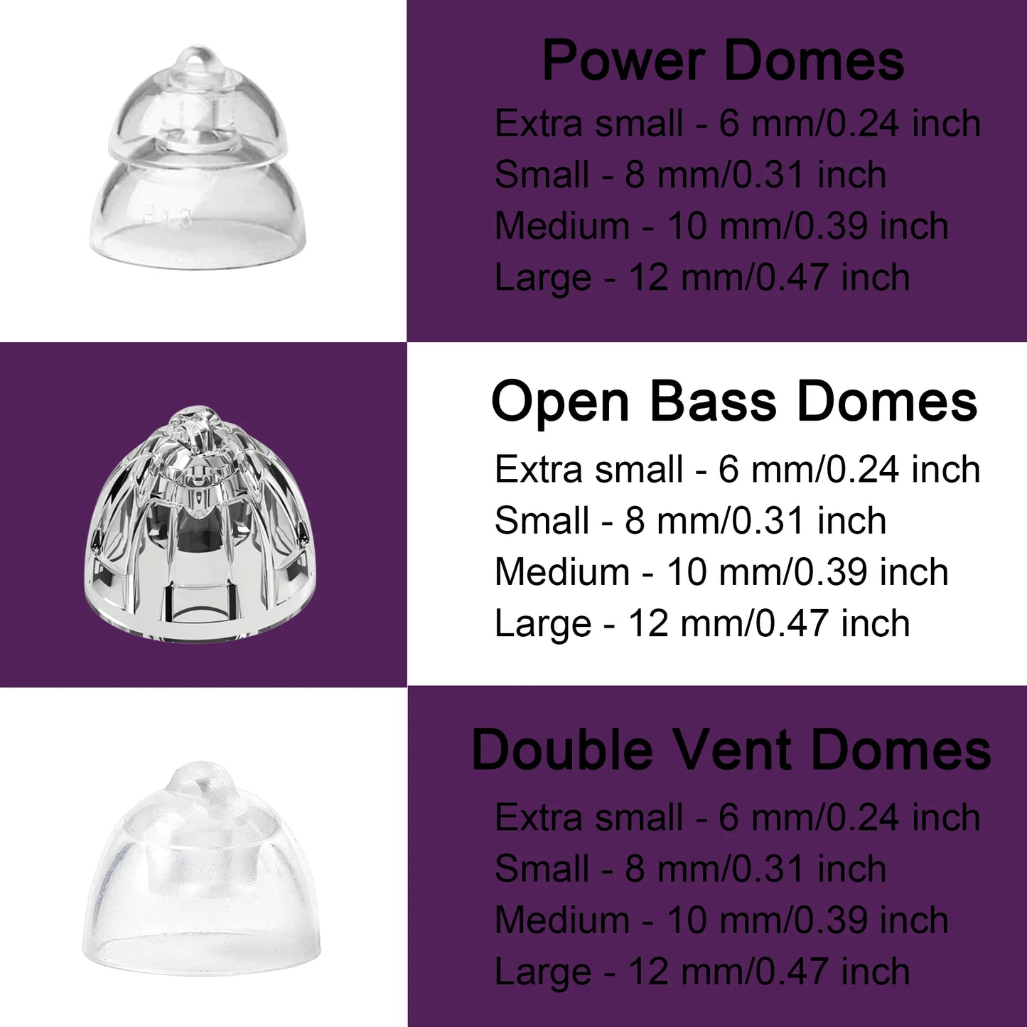 Hearing Aid Domes for Oticon Replacements,Minifit Open Bass Vent Domes(6mm/8mm/10mm/12mm),Universal Domes for Oticon Hearing Aid