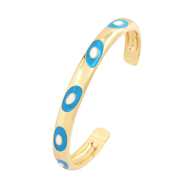 Fashionable Multicolor Gold Plated Gemstone Charm Bangle,Fine Colorful Enamel Open Adjustable Bracelet Jewelry Supply  Q35