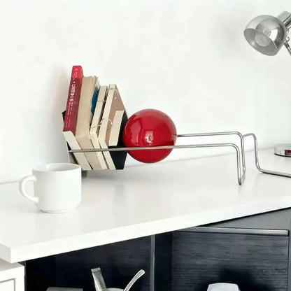 Mid-Century Modern Gravity Ball Book Holder, Bauhaus Inspired Desktop Organizer, Stylish Magazine Rack for Home Office