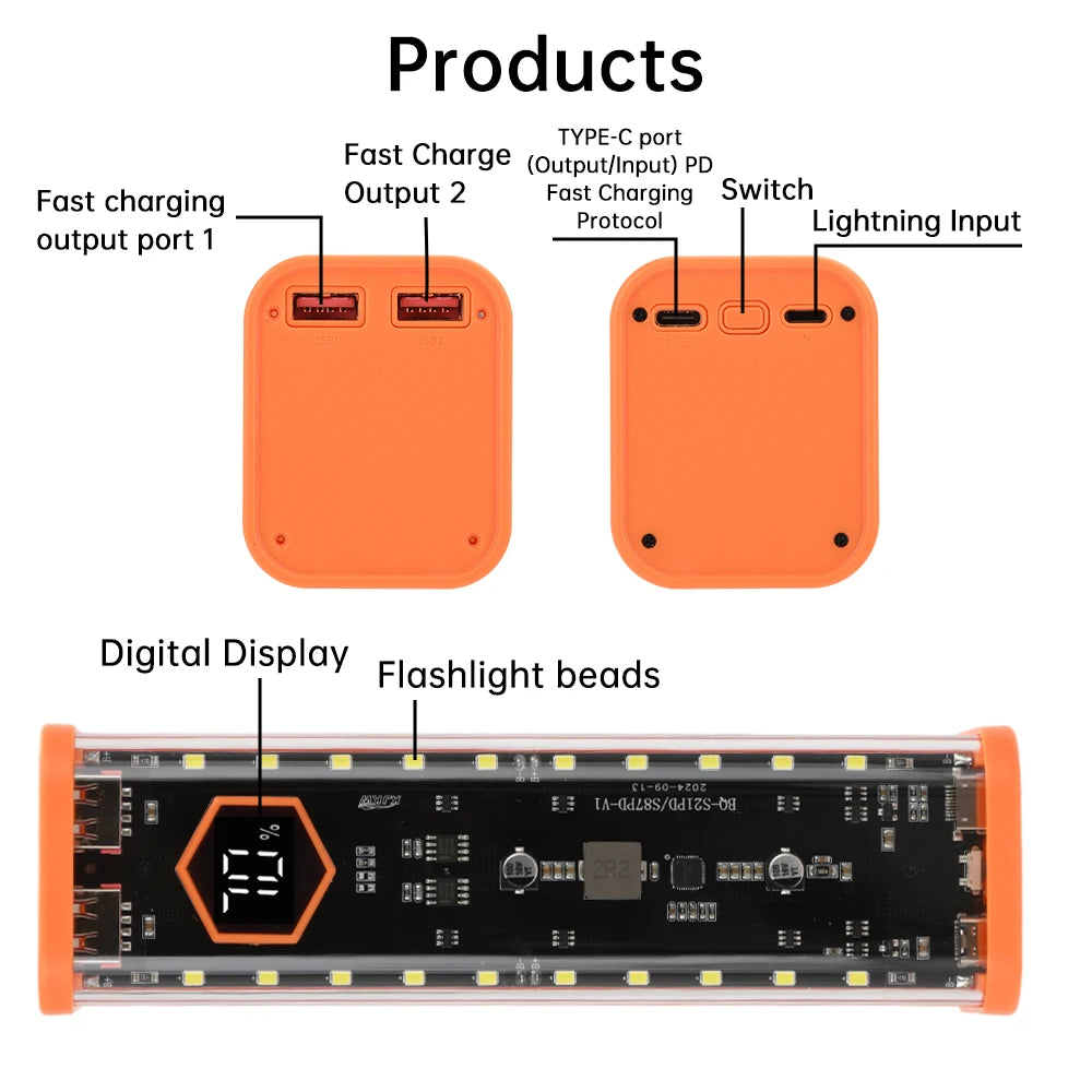 8Slots 18650/21700 Power Bank Case DIY Kit Mecha Transparent Quick Charge Flash Charger Battery Case Kit Power Bank Box Type C