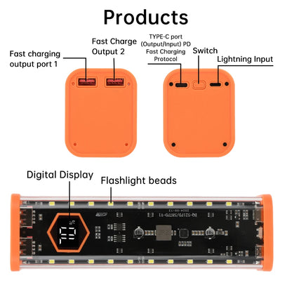 8Slots 18650/21700 Power Bank Case DIY Kit Mecha Transparent Quick Charge Flash Charger Battery Case Kit Power Bank Box Type C