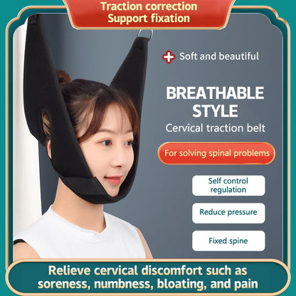 1pcs NEW Hanging Cervical Traction Device Soft Neck Stretching Belt Pain Relief Metal Bracket Chiropractic Neck Traction Cushion