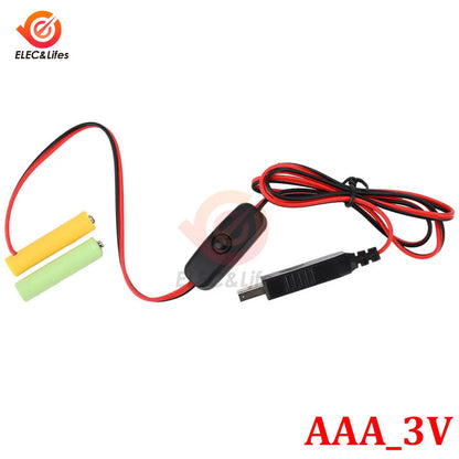 Universal 3/4.5/6V AA LR6 Battery 3V AAA Battery Eliminator USB Power Supply Cable With Switch for Electric Toys LED Lights