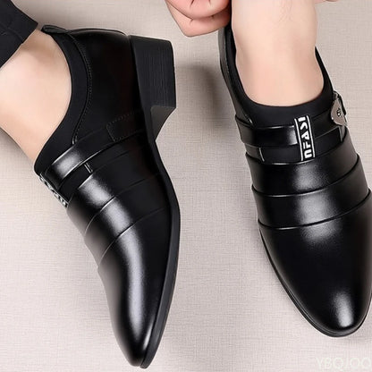 2025 Spring and Autumn Fashion New Large Pointed Office Dress Men's Shoes Party Gathering Height Raising Men's Leather Shoes