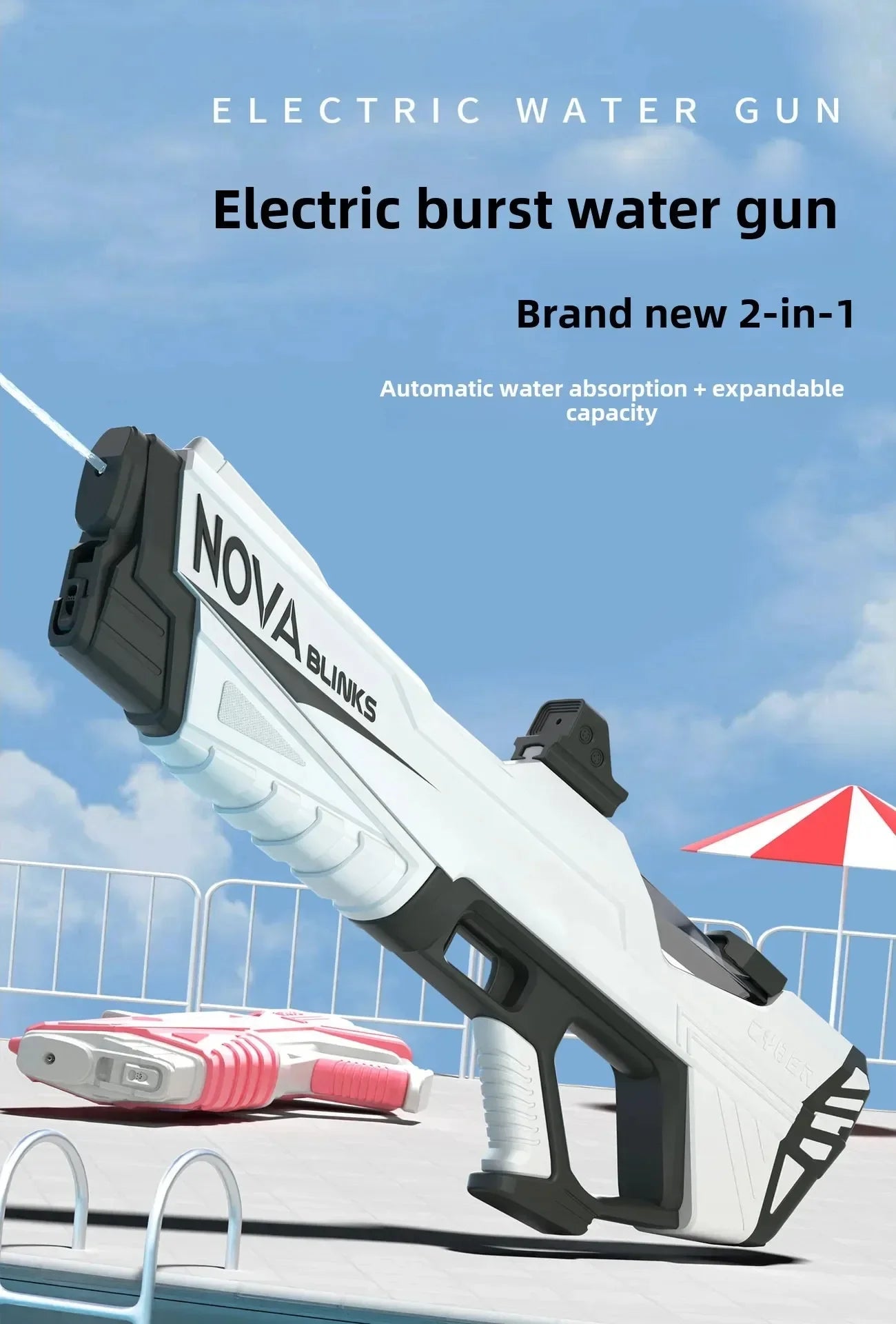 Electric continuous water gun fully automatic water absorption large capacity outdoor battles  summer water fights children toys