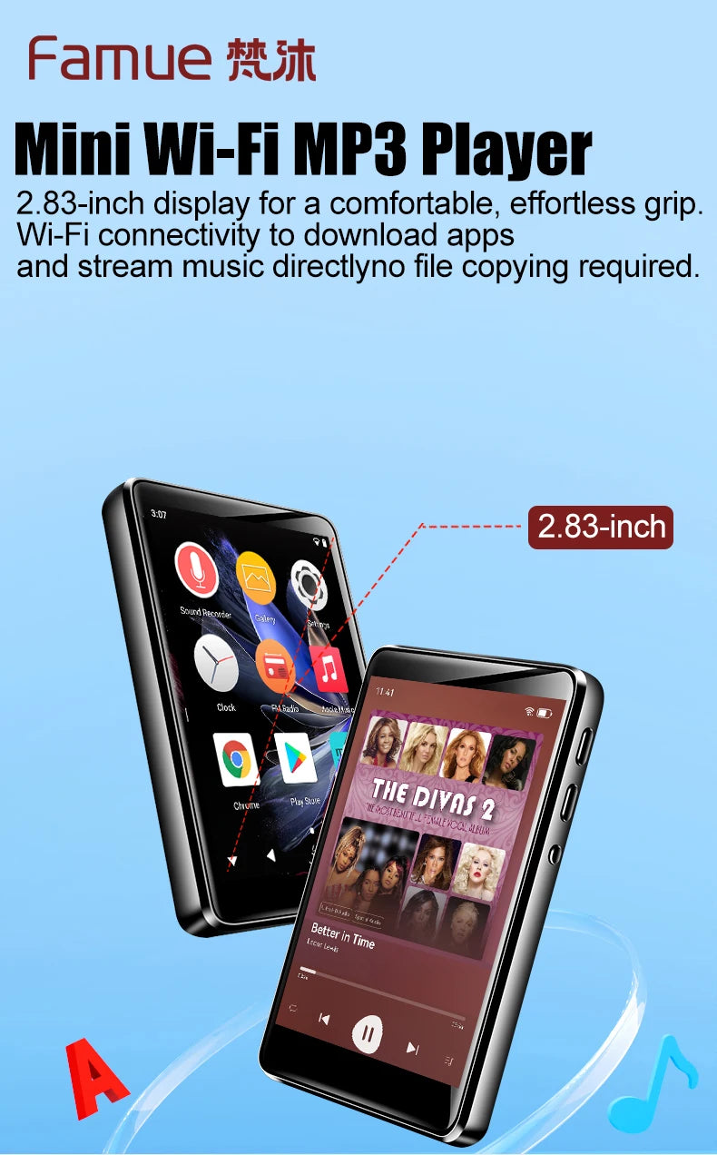 Android and WiFi MP3 Player 2.8 inchs Bluetooth Speaker Online Music Streaming Built in Play Store Spotify Apple Music deezer