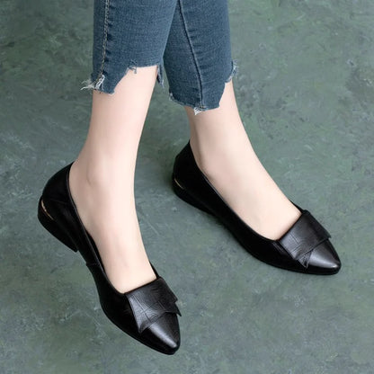 Soft Leather Pointed Toe Flat Loafers, Women's Bow Slip On Shoes for Casual Office Vacation Wear