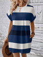Plus Size Striped Women's T-Shirt Dress Casual Loose Short Sleeve Summer Dress with Pockets
