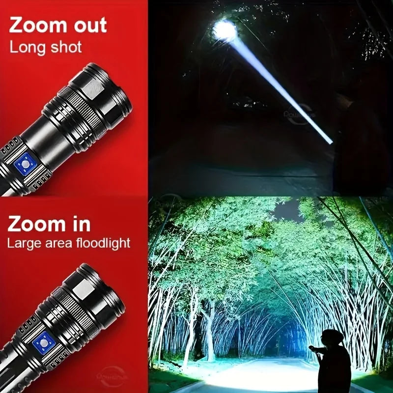 10000LM Most Powerful Led Flashlights Tactical 15000mah Built-in Battery 800W Flash Light Emergency Spotlights 4km Holiday Gifts