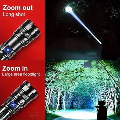 10000LM Most Powerful Led Flashlights Tactical 15000mah Built-in Battery 800W Flash Light Emergency Spotlights 4km Holiday Gifts