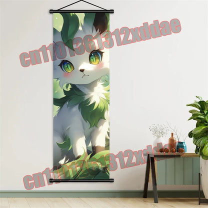 Pokemon Anime, Bulbasaur, Charizard, Eevee, Pikachu, Print Art White Canvas Scroll Painting Modern Room Decor Wall Art Painting