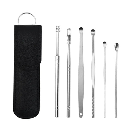 Ear Cleaning Tool Stainless Steel Ear Pick Kit &1 Set Storage Bag Earwax Remover Tool Earpick Wax Remover Remover Piercing Kit