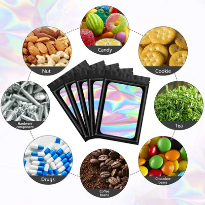 Ziplock Bags 100PCS Holographic Bag Zip Lock Gift Bags Plastic Iridescent Storage Zip Packaging Bags for Earrings Jewelry