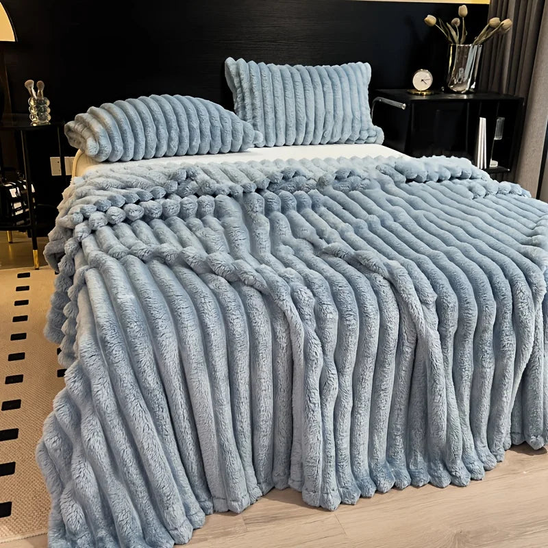 Solid Thickened Wide Striped Flannel Multifunctional Blanket, Can Be Used As Bed Sheet Cover Blanket, Sofa Blanket,nap Blanket