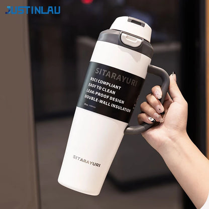 JUSTINLAU 1PC 1200ML Large Capacity Stainless Steel Insulated Cup Car Travel Outdoor Camping Coffee Beverage Water Bottle