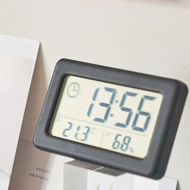 Mini Digital Clock with Temperature & Humidity Display - Portable LED Desk Clock, Slim Small Alarm Clock
