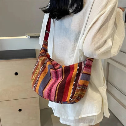 1pcs Crossbody Bags Tribal Style Shoulder Bag Foldable Crossbody Striped Pattern Flag Theme Hand Washable Edge Painted Lining