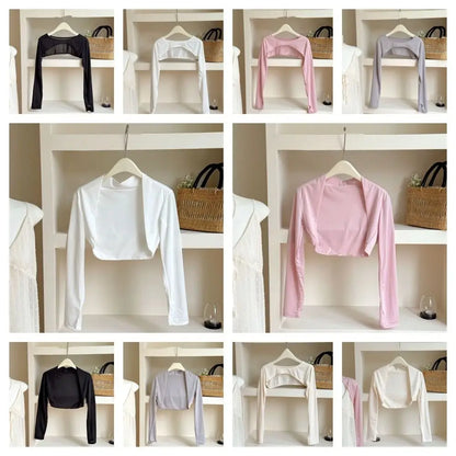 Ultra-thin Long Sleeve Crop Top Quick-Drying Anti UV Long Ice Silk Sleeves Solid Color UV Protection Sunscreen Arm Covers Girls