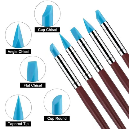 5Pcs/Set Silicone Clay Sculpting Tool for Brush Modeling Dotting Nail Art Pottery Clay Tools DIY Carving Sculpting Tools