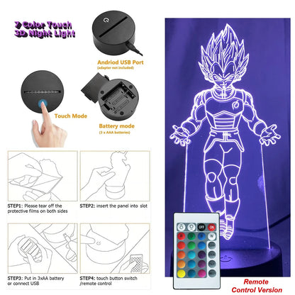 Dragon Ball Z Anime Figures Goku Vegeta Gohan Broly 3D Lamp PVC Action Figures Toys for Children Trunks Buu Super Saiyan Gifts