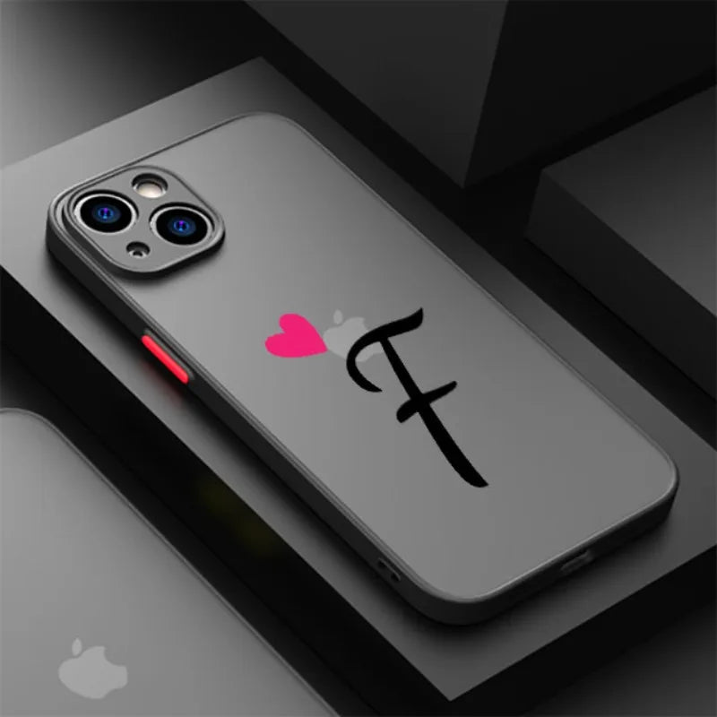 Initial Letter A-F Heart Phone Case For iPhone 17 16 15 11 12 14 13 Pro Max Mini X XS XR 7 8 Plus SE 16E Hard Transparent Cover