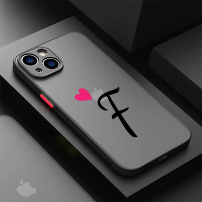 Initial Letter A-F Heart Phone Case For iPhone 17 16 15 11 12 14 13 Pro Max Mini X XS XR 7 8 Plus SE 16E Hard Transparent Cover