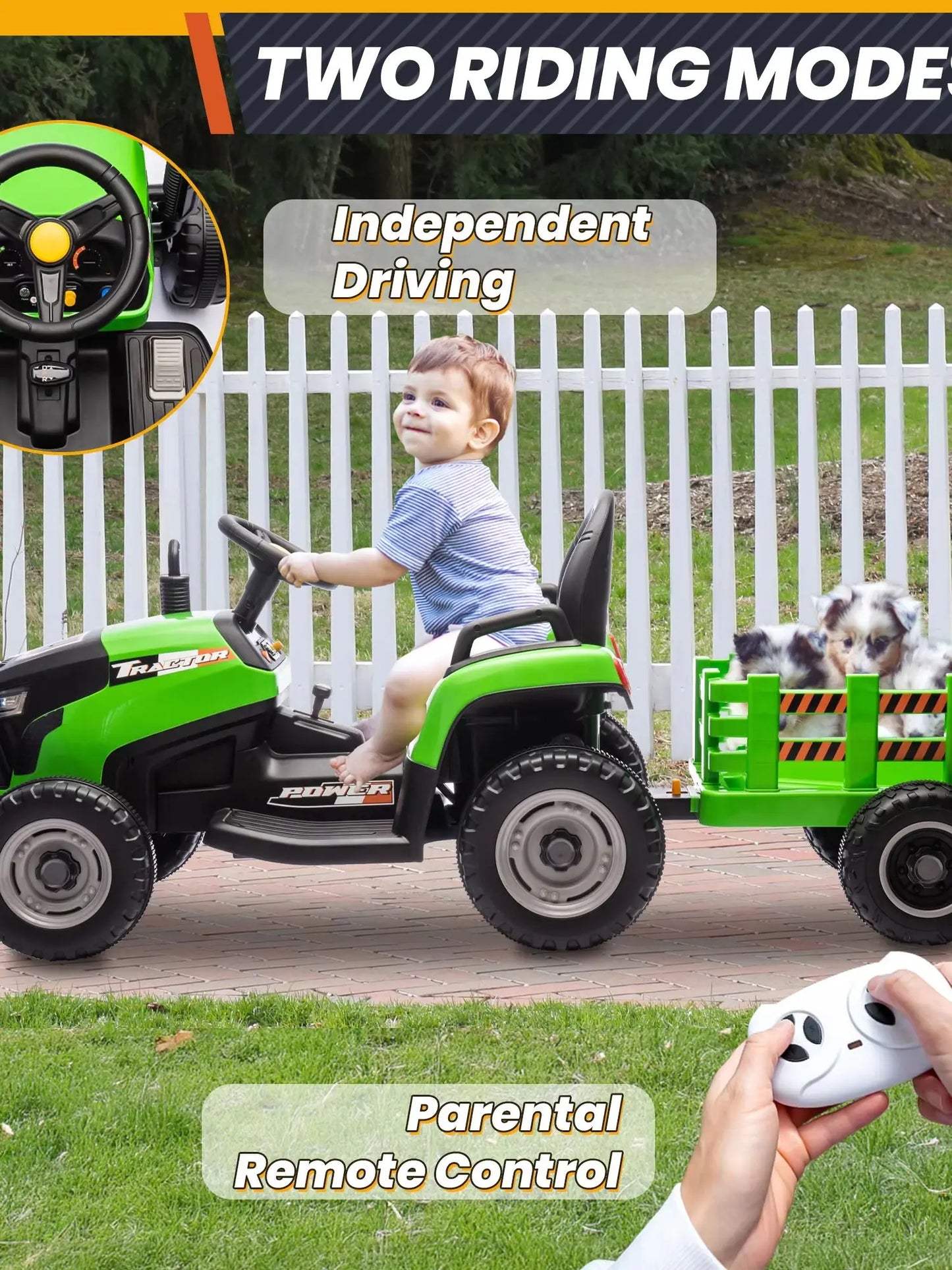 24 Volts Ride on Toys Vehicle w/Remote Control, 2 Seater Powered Ride on Tractor Truck, Electric Car for Kids 2-6 Gifts