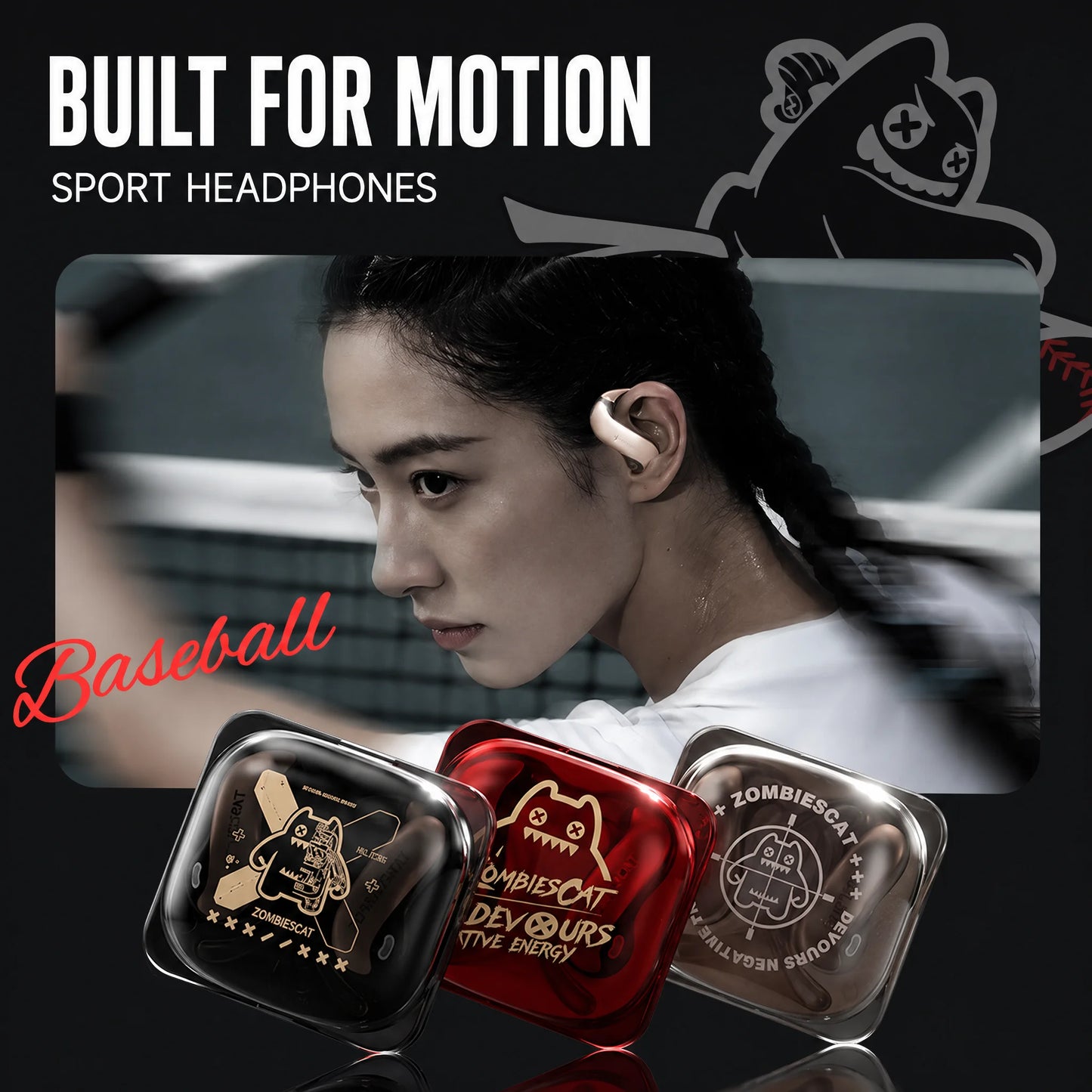 ZOMBIECAT B22 Open Ear Wireless Earbuds Bluetooth 6.0 14mm Driver Sport Headphones LED Light AI Translation for Running Cycling