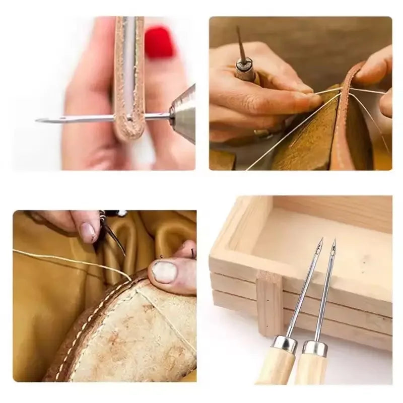 13 Pcs Leather Sewing Set Handbag Shoe Handmade Sewing Repair Kit with Awl Waxed Thread Stitching Needles Thimble for Home Leat