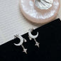 Fashion Asymmetric Shiny Star Moon Drop Earrings for Women Exquisite Metal Crystal Pearl Earrings Aesthetic Jewelry Accessories