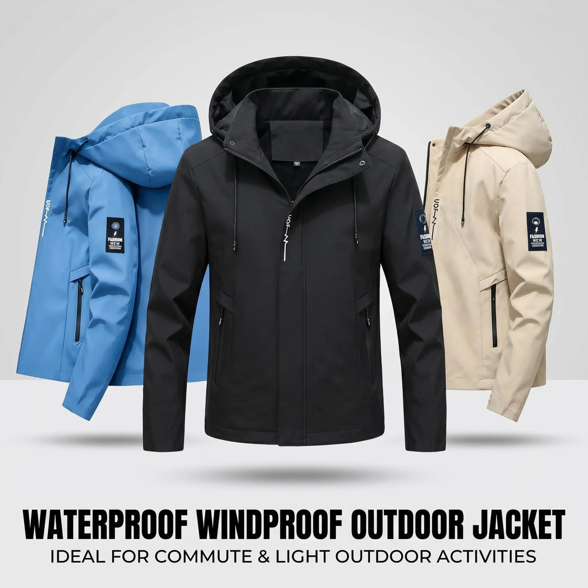 Men's Katana "Unmei" Print Hooded Jacket – Outdoor Windbreaker, Waterproof & Windproof, Spring/Autumn Workwear Coat