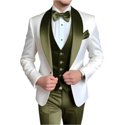Formal 3 Piece Men's Suits Elegant Full Set Single Breasted Shawl Lapel Blazer Party Outwear Homme Costume（Jacket+Pants+Vest)